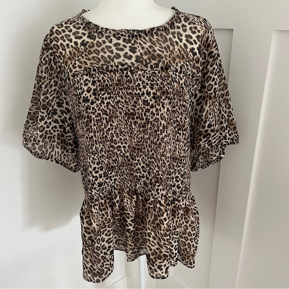 NWT Torrid Chiffon Ruffle Mock Neck Smocked Crop Top leopard print Sz 4x/26  *H3 - Picture 3 of 6